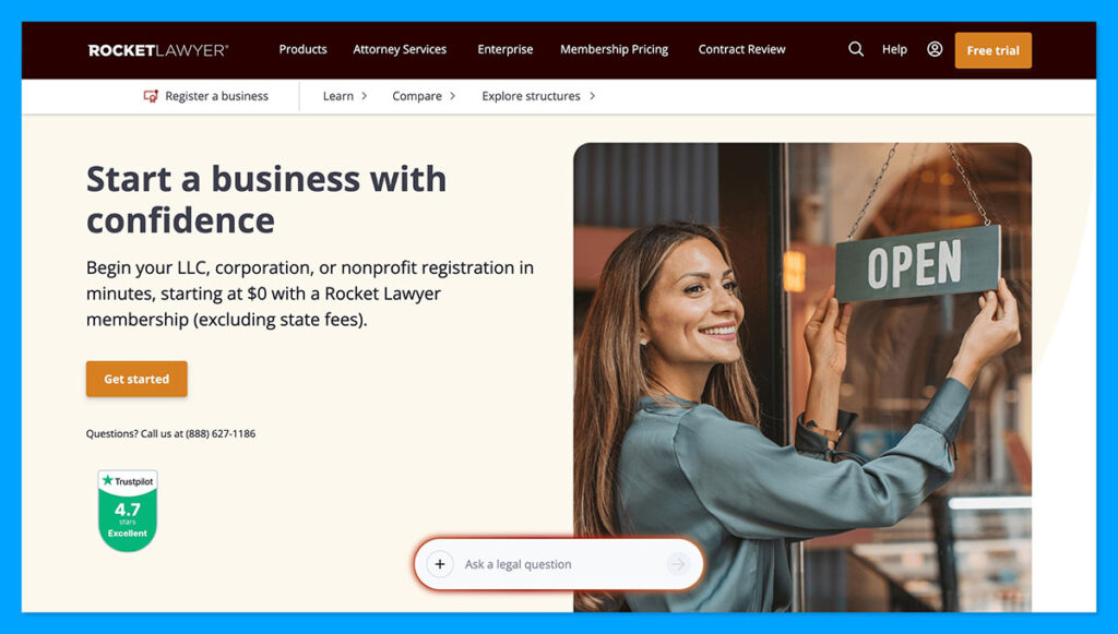 Rocket Lawyer homepage