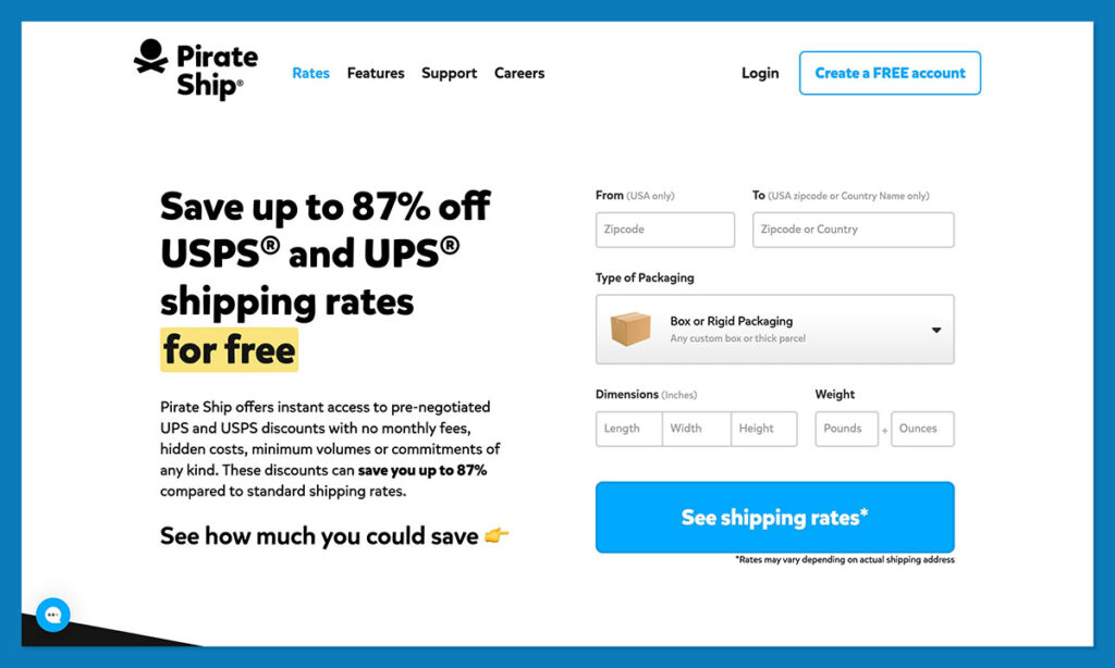pirate ship shipping rates