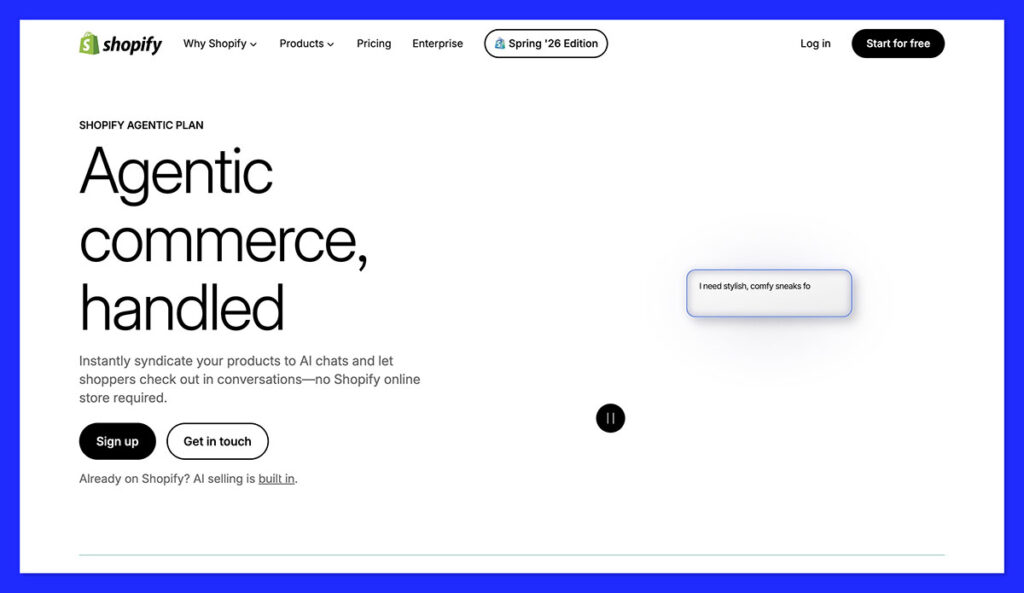 shopify agentic plan homepage