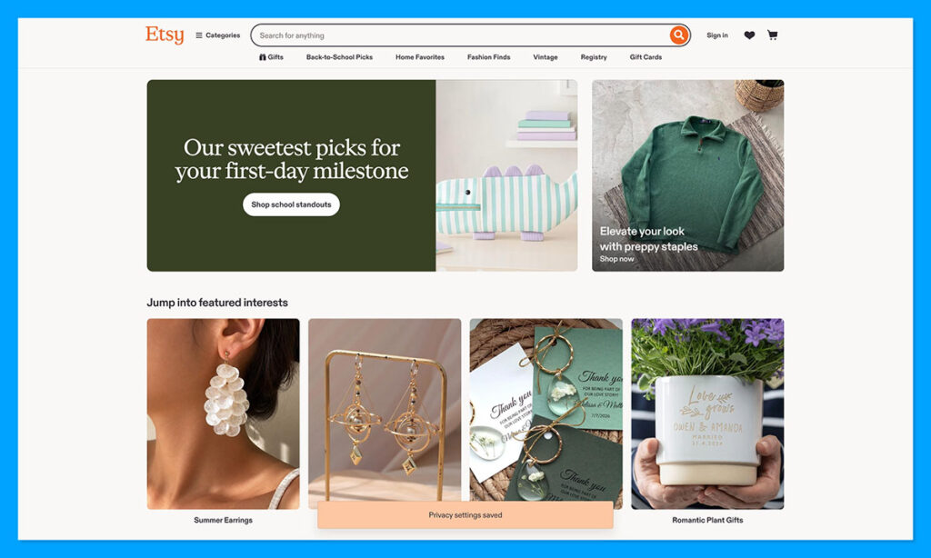 etsy homepage